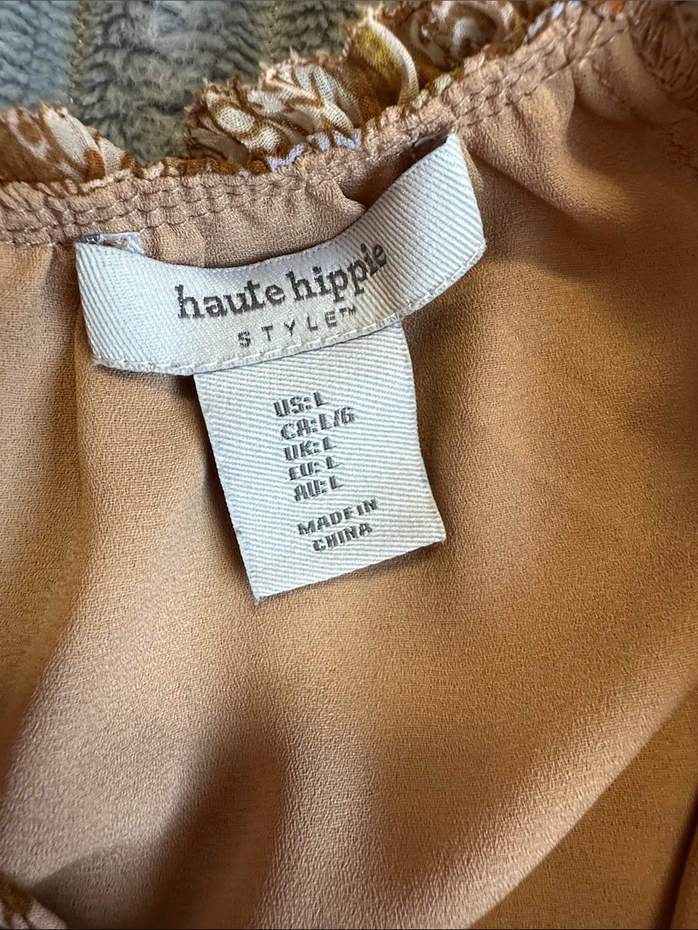 Haute Hippie retro burnt orange Floral trapeze chiffon dress - Picture 6 of 11